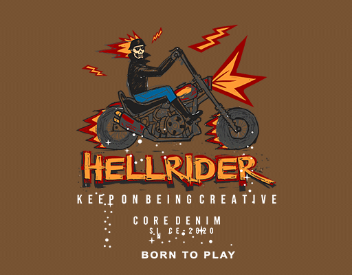 卡通骑摩托车的骷髅头破碎英文字母涂鸦英文字母男装卫衣印花图案