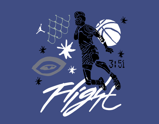 卡通人物剪影打篮球男孩卡通人物手写英文字母男装T恤印花素材