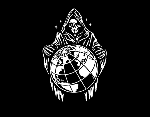 卡通骷髅头死神图案地球图案手绘死神欧美印花素材