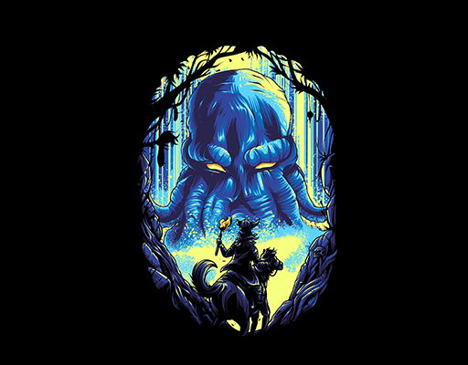 卡通章鱼插画黑暗森林图案神话插画图案印花素材