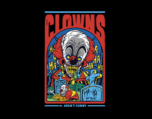 卡通骷髅头图案手绘卡通人物卡通小丑墓地图案T恤图案