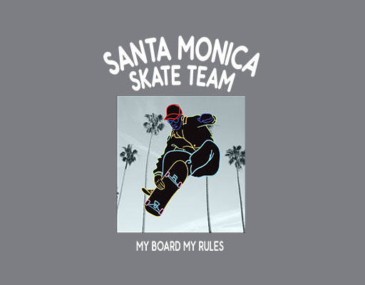 滑板人物图案人物剪影城市风景印花素材