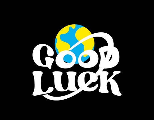 卡通地球图案简约英文字母GOOD LUCK英文字母印花图案