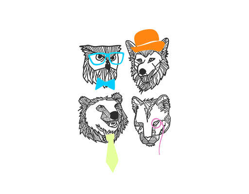 卡通动物头像熊头狼头像手绘动物头像