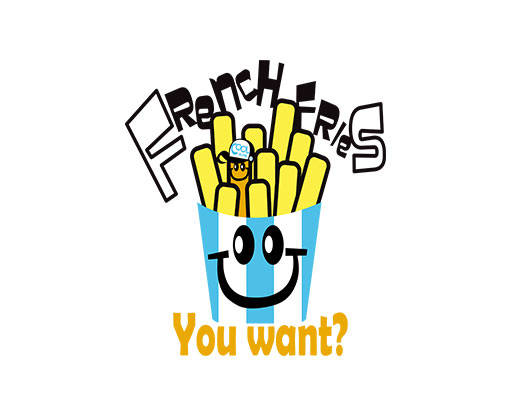 卡通薯条手写英文字母简笔卡通图案食物图案印花