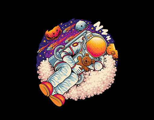 睡觉的宇航员卡通人物太空图案印花素材卡通人物