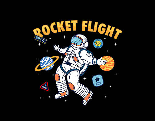 卡通宇航员图案手绘卡通人物星球图案男装印花图案