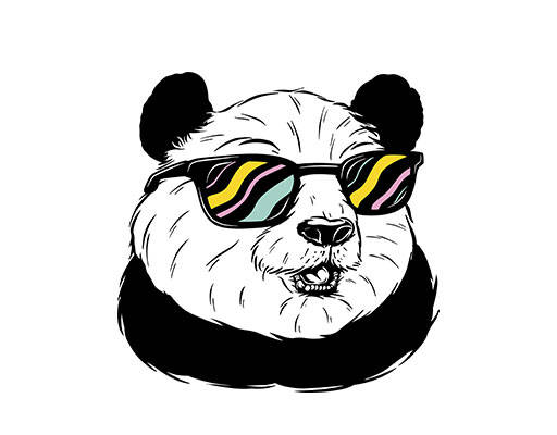 卡通熊猫头像戴眼镜的熊猫T恤印花素材