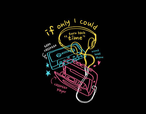 手绘音乐图案卡通音乐磁带耳机手写英文字母印花素材