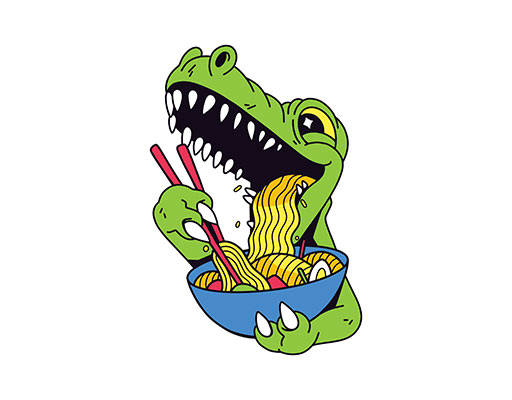 卡通恐龙图案手绘恐龙吃面的恐龙
