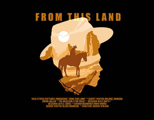 卡通人物剪影骑马人物风景图案