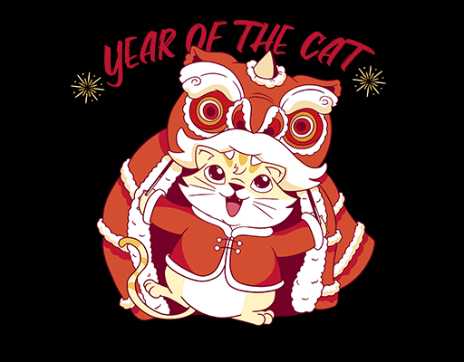 卡通猫咪图案手绘猫咪舞狮猫图案手绘卡通动物