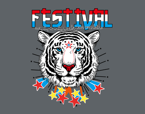 卡通老虎头像手绘老虎头像彩色五角星黑白老虎头