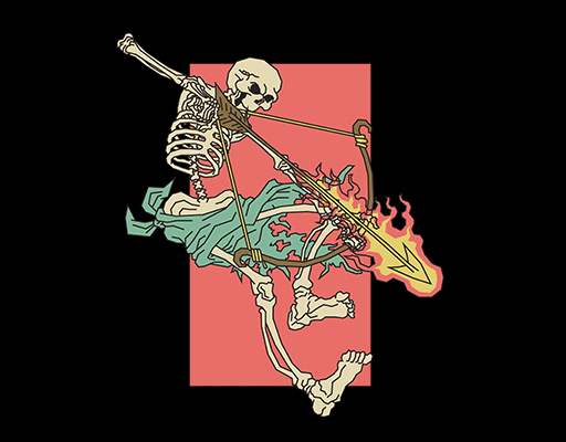 卡通骷髅头射箭骷髅火焰图案手绘骷髅骨头