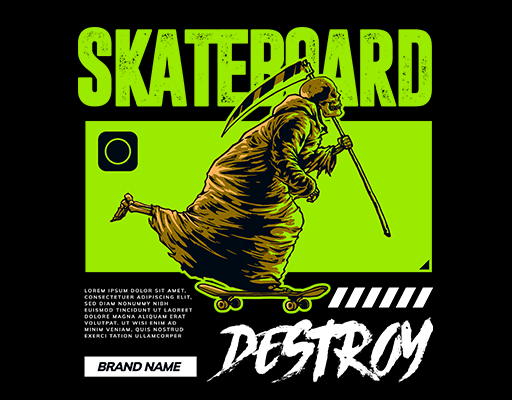 卡通骷髅头手绘骷髅死神破碎英文字母