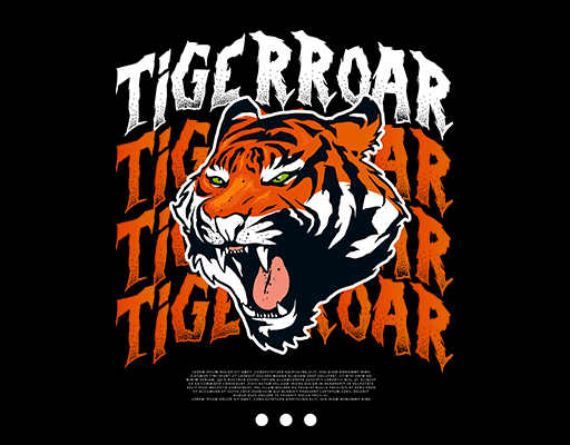 卡通老虎头像手绘老虎破碎英文字母