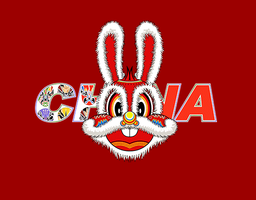 卡通兔子手绘兔子头像京剧兔子印花图案