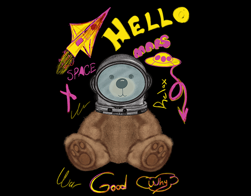 卡通小熊图案宇航员小熊手绘小熊手绘飞船毛绒玩具熊