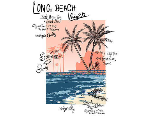 卡通椰子树图案手写英文字母海滩图案