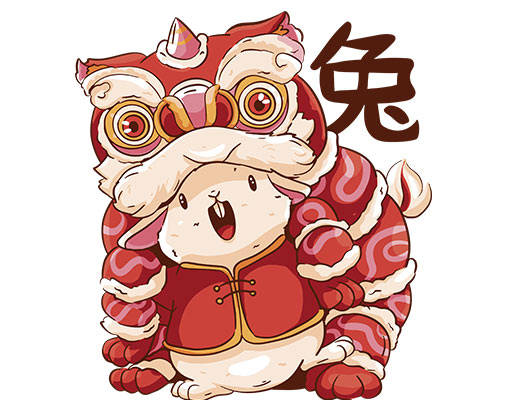 卡通兔子图案舞狮兔子图案手绘卡通动物