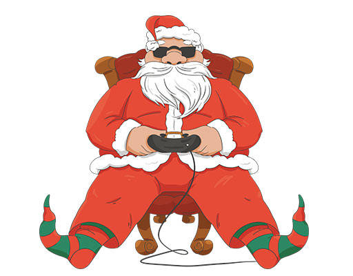 卡通圣诞老人简笔卡通人物打游戏的圣诞老人