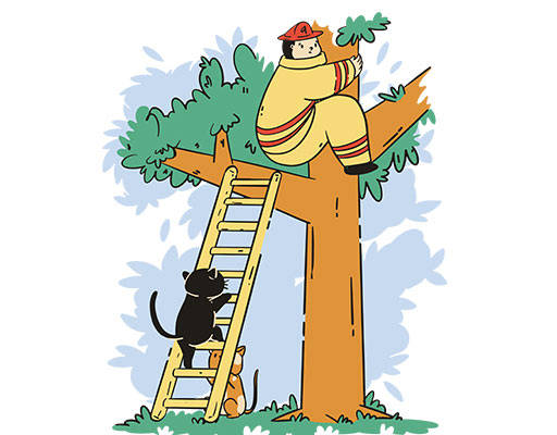 卡通人物卡通猫咪手绘男孩救援男孩