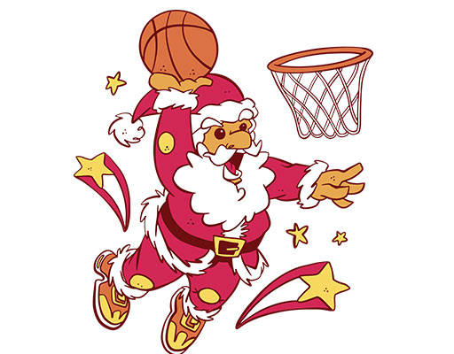 卡通圣诞老人图案打篮球人物图案手绘投篮圣诞老人