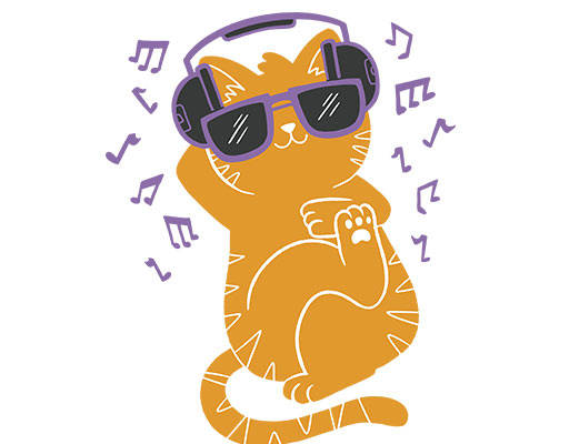 听音乐的猫可爱卡通猫咪戴眼镜的猫手绘卡通动物