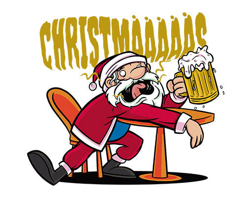 手绘圣诞老人喝啤酒的圣诞老人简笔卡通人物