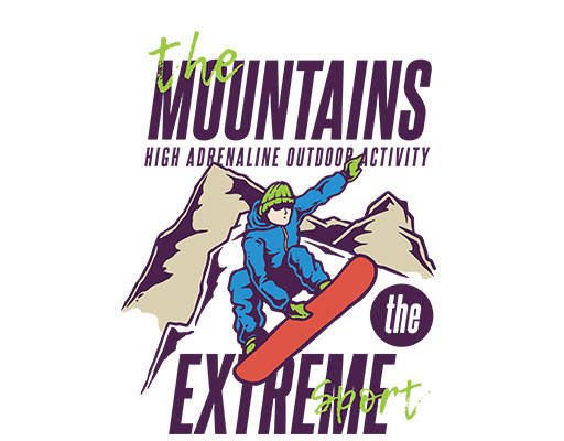 卡通滑雪人物图案山峰图案英文字母图案滑雪男孩