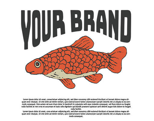 卡通金鱼图案变形英文字母手绘金鱼红色鱼图案