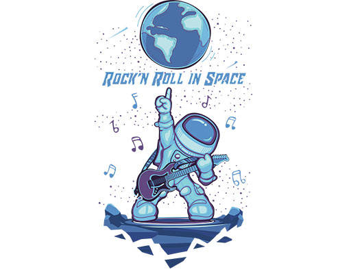 宇航员图案手绘卡通人物弹吉他的宇航员星球图案