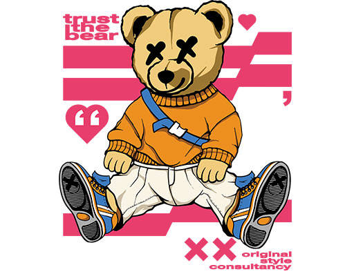 卡通小熊图案可爱卡通动物棕色小熊英文字母图案坐着的小熊