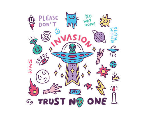 外星人矢量卡通飞船手写英文字母UFO图案