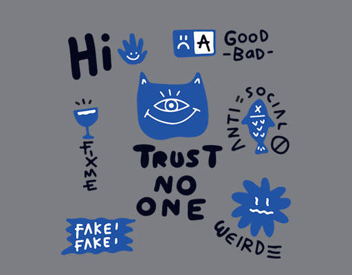 涂鸦英文字母图案简约卡通图案卡通鱼猫咪头像手写英文字母