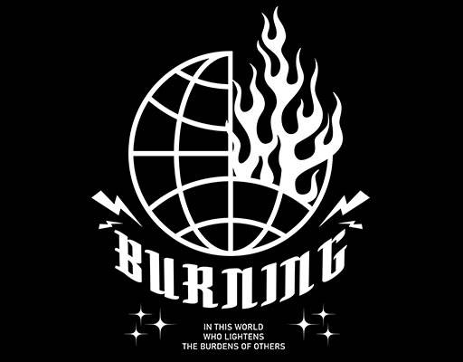 卡通地球图案火焰地球变形英文字母图案