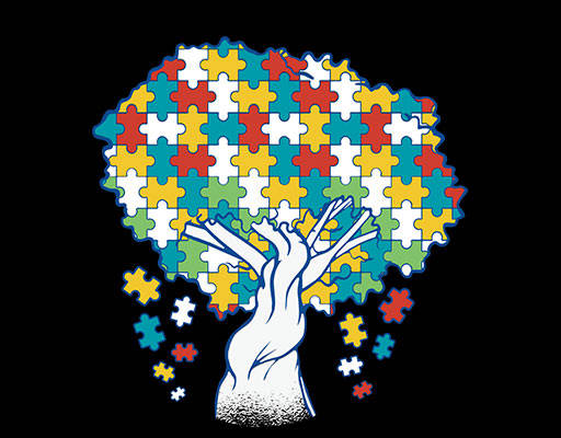 拼图树木图案手绘卡通树彩色树