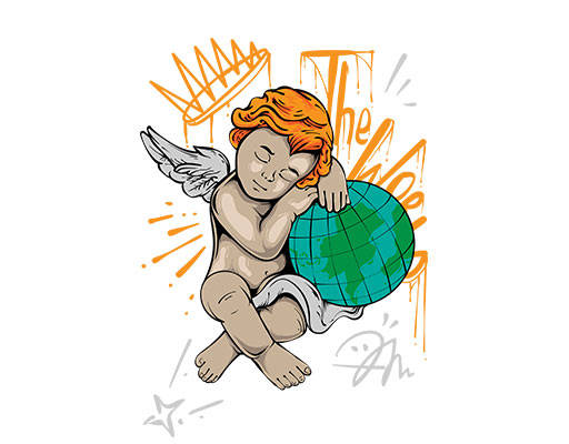 卡通人物图案卡通小男孩天使图案丘比特男孩图案地球