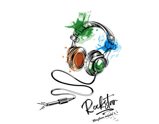 卡通耳机图案手绘卡通耳麦手写英文字母图案