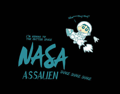 蜡笔小新图案宇航员卡通图案手写英文字母图案火箭