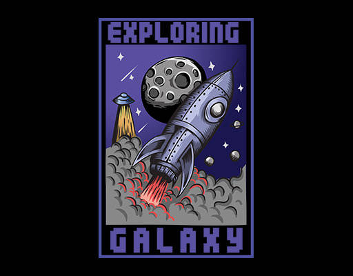 卡通飞船火箭星球图案手绘火箭