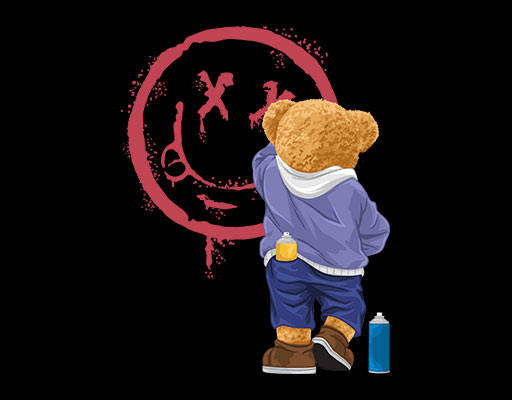 卡通小熊手绘涂鸦小熊微笑表情小熊背影