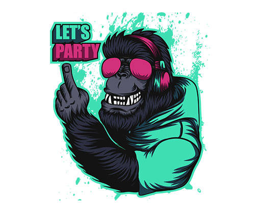 卡通大猩猩图案手绘卡通动物立体英文字母带耳机的猩猩猴子头像