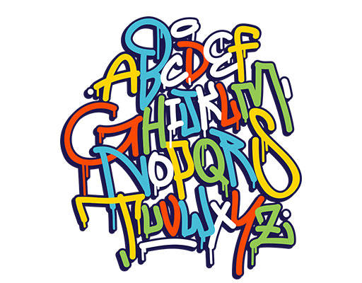 涂鸦英文字母图案手写英文字母喷溅英文字母彩色英文字母