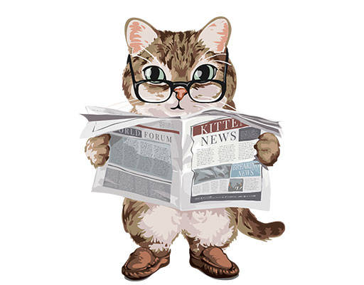 看报纸的猫咪戴眼镜的猫手绘卡通动物简笔卡通