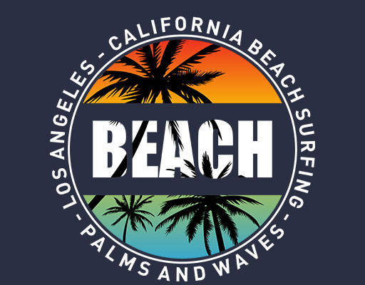 卡通椰子树彩色圆形英文字母树木剪影