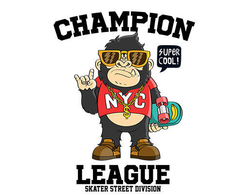 手绘卡通猩猩滑板猩猩戴眼镜的猩猩卡通猴子