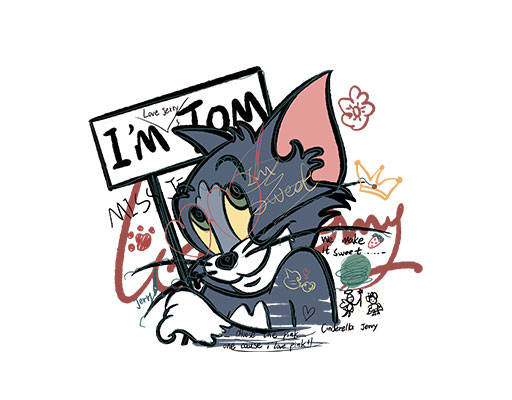 卡通猫和老鼠手绘猫动物涂鸦猫tom猫手写英文字母情侣装