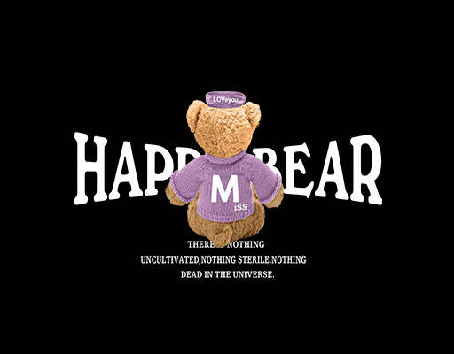 卡通小熊背影图案手绘熊背影手写英文字母戴帽子熊