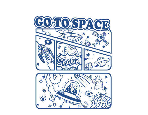 四方格漫画图案外星人飞船图案手绘火箭手绘飞船飞碟ufo